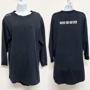 AZUL By Moussy Unisex Black Long Sleeve Lets Do This Now Or Never Print Long Tee